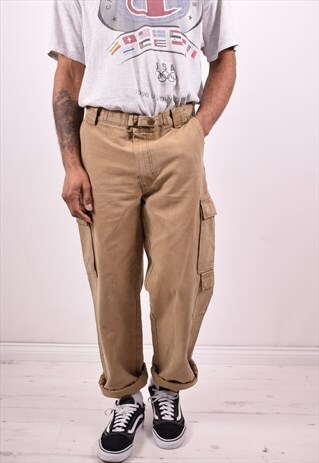 BELSTAFF MENS VINTAGE CARGO JEANS W36 L30 KHAKI 90S