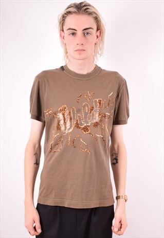 DOLCE & GABBANA MENS VINTAGE T-SHIRT TOP LARGE BROWN 90S