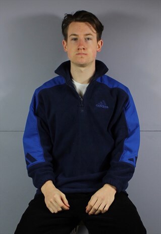 VINTAGE ADIDAS 1/4 ZIP FLEECE SWEATSHIRT IN BLUE WITH EMBROI