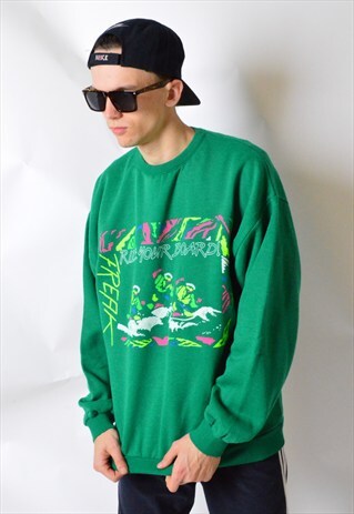VINTAGE 80S GREEN SNOWBOARD SWEATSHIRT JUMPER