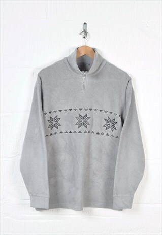 VINTAGE FLEECE 1/4 ZIP RETRO PATTERN GREY LARGE