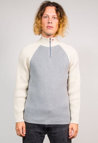 90'S VINTAGE POLO JEANS RALPH LAUREN GREY QUARTER ZIP JUMPER