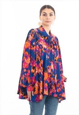 Wild Bloom multi color print oversized shirt with tie up bow
