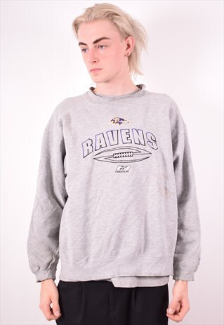 REEBOK MENS VINTAGE RAVENS SWEATSHIRT JUMPER LARGE GREY 90S