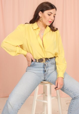 VINTAGE 80S PUFF SLEEVE BLOUSE IN YELLOW