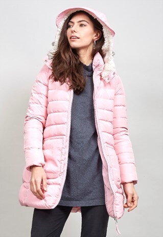 VINTAGE C&A PINK FAUX FUR LINED HOODED PUFFER COAT