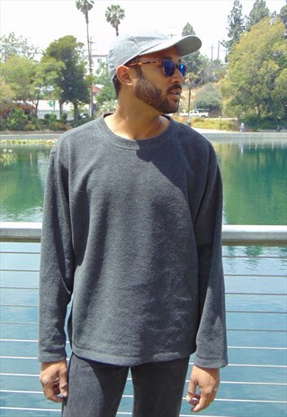 90S MINIMALIST SKATER NUBBY GREY SWEATSHIRT LARGE