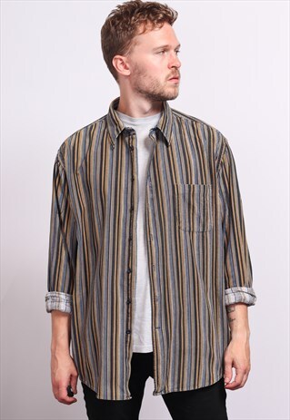 VINTAGE CORDUROY CORD STRIPED SHIRT