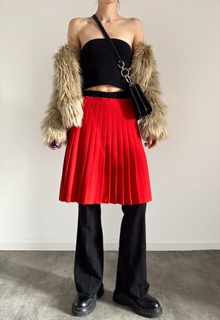 VINTAGE RED PLEATED SKIRT WITH WOOL BLEND