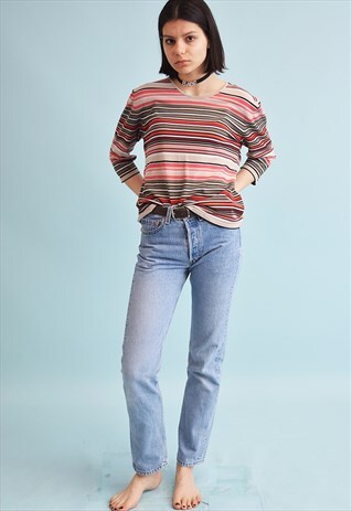90'S RETRO STRIPED OVERSIZED MOMS BLOUSE TOP