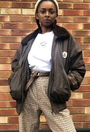 BROWN LEATHER BOMBER JACKET