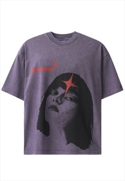Goth girl t-shirt female print tee grunge punk top in purple