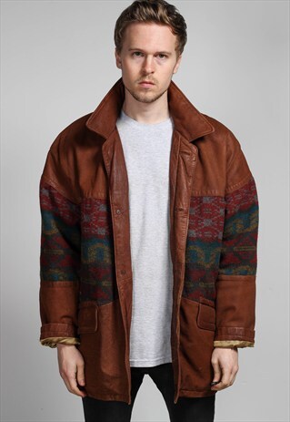 VINTAGE LEATHER AZTEC NAVAJO JACKET