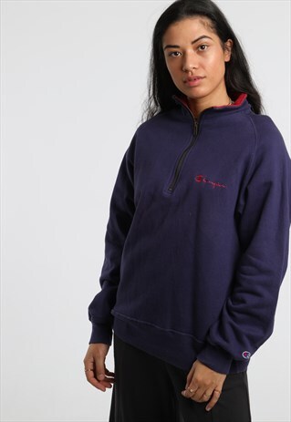 90S CHAMPION EMBRIODERED SPELL OUT 1/4 ZIP SWEATSHIRT