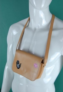 Vintage 80's small festival hippie shoulder bag in beige 