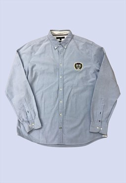 Light Blue Long Sleeved Cotton Badge Casual Smart Shirt