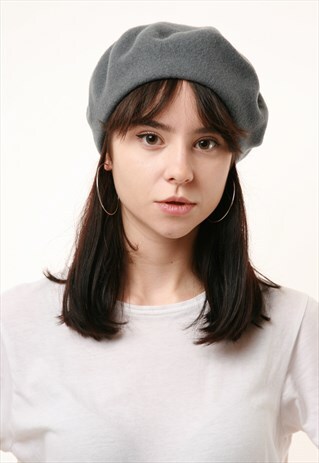 80S VINTAGE FRENCH WOOL BERET BLUE-GREY CAP 2