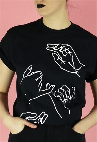 HANDS LINE DRAWING ILLUSTRATION GRAPHIC PRINT T-SHIRT BLACK