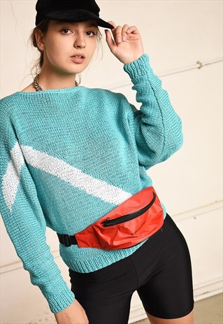 80'S RETRO KNIT ABSTRACT LINE PATTERN JUMPER