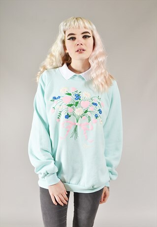 VINTAGE FLORAL SWEATSHIRT TURQUOISE
