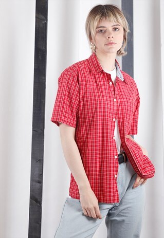 VINTAGE RED TOMMY HILFIGER CHECKED SHIRT. UNISEX WORKWEAR