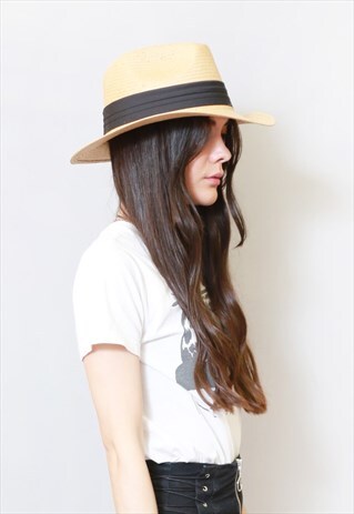 VINTAGE 1970'S STYLE SUMMER STRAW FEDORA