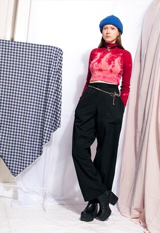 VINTAGE WIDE-LEG TROUSERS 80S HIGH-WAISTED STRETCHY PANTS