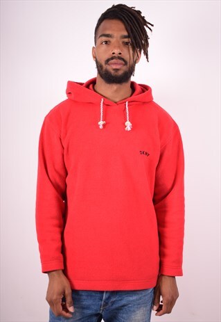 DKNY MENS VINTAGE FLEECE HOODIE JUMPER SMALL RED 90S