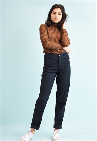 90'S RETRO NAVY HIGH WAIST DENIM JEANS