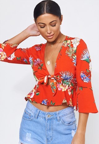 UTOPIA ORANGE FLORAL TIE TOP