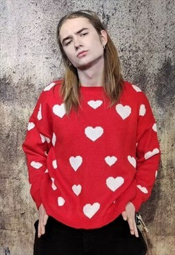 Heart knitwear sweater love knitted jumper in red white