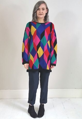 VINTAGE 90'S MULTICOLOUR OVERSIZED JUMPER W/ ZIP BACK