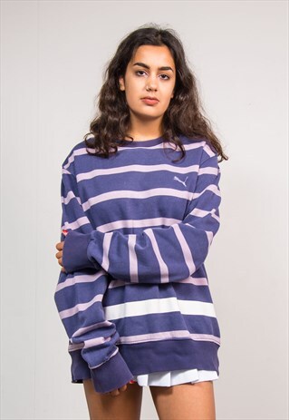 VINTAGE 90'S PUMA PURPLE STRIPE SWEATSHIRT JUMPER