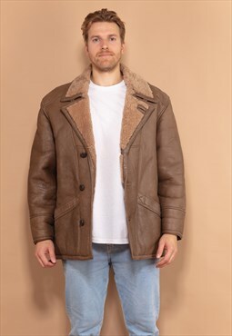 Vintage 70's Men Shearling Coat in Beige