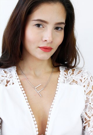 SILVER LETTER 'F' MONOGRAM CHAIN NECKLACE