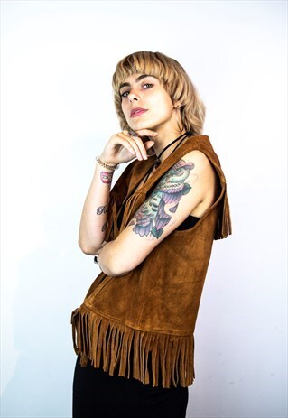 SLEEVES SUEDE FESTIVAL FRINGE JACKET IN TAN BROWN
