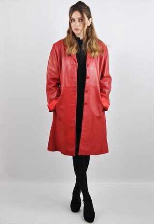 VINTAGE 90S OVERSIZED RED LEATHER COAT