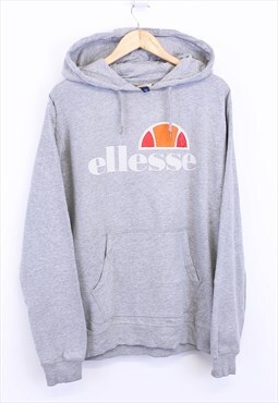 Vintage Ellesse Hoodie Grey With Chest Logo And Pocket 