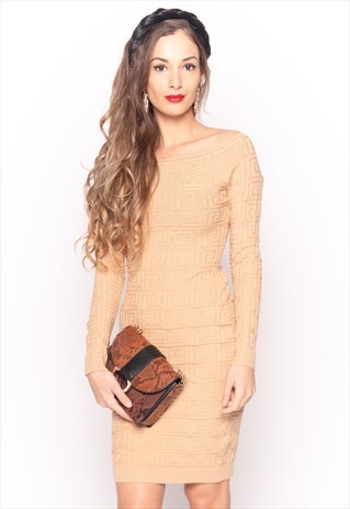 CLASSIC SQUARE CHECK SOFT KNIT OFF SHOULDER SHORT DRESS