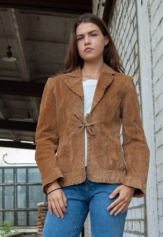 WOMENS VINTAGE RETRO BEIGE SUEDE JACKET