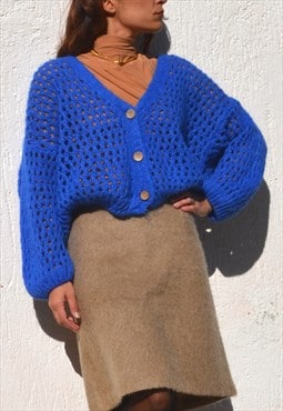 Vintage royal blue chunky mesh net cardigan