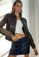 Vintage Y2K Brown Leather Bomber Biker Jacket Grunge
