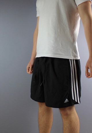 VINTAGE ADIDAS SHORTS IN BLACK WITH POCKETS, EMBROIDERED LOG