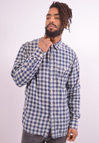 LEVI'S MENS VINTAGE SHIRT LARGE BLUE CHECK 90S