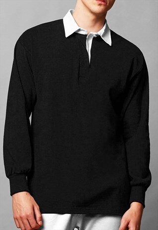 ESSENTIAL LONG SLEEVE RUGBY SHIRT - BLACK/WHITE