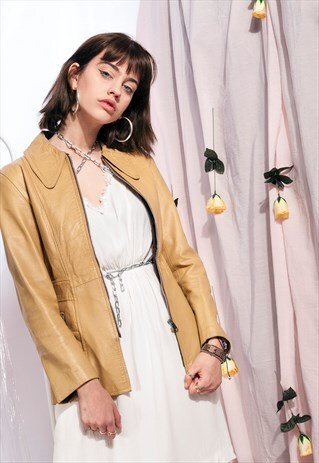 VINTAGE LEATHER JACKET 70S MUSTARD YELLOW COAT