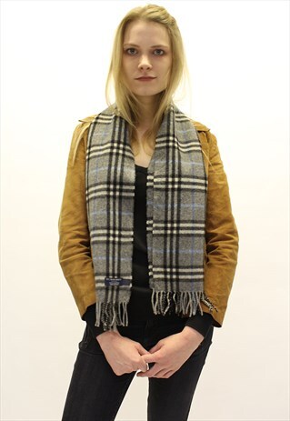 VINTAGE CASHMERE CHECKED SCARF GREY-AS59