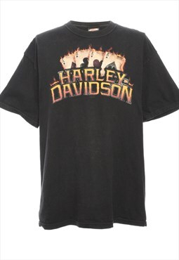Vintage Harley Davidson Black Printed T-shirt - XL