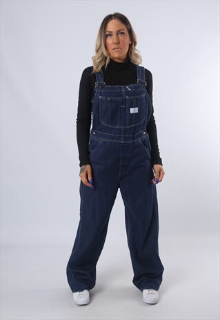 DENIM DUNGAREES JEANS TALL LENGTH VINTAGE UK 12 (DLAH)