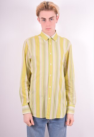 KENZO MENS VINTAGE SHIRT LARGE GREEN STRIPES 90'S